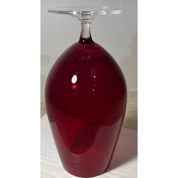 Ruby Red Wine Glass 7" Tall Clear Glass Stem Elegant Design - Picture 2 of 6